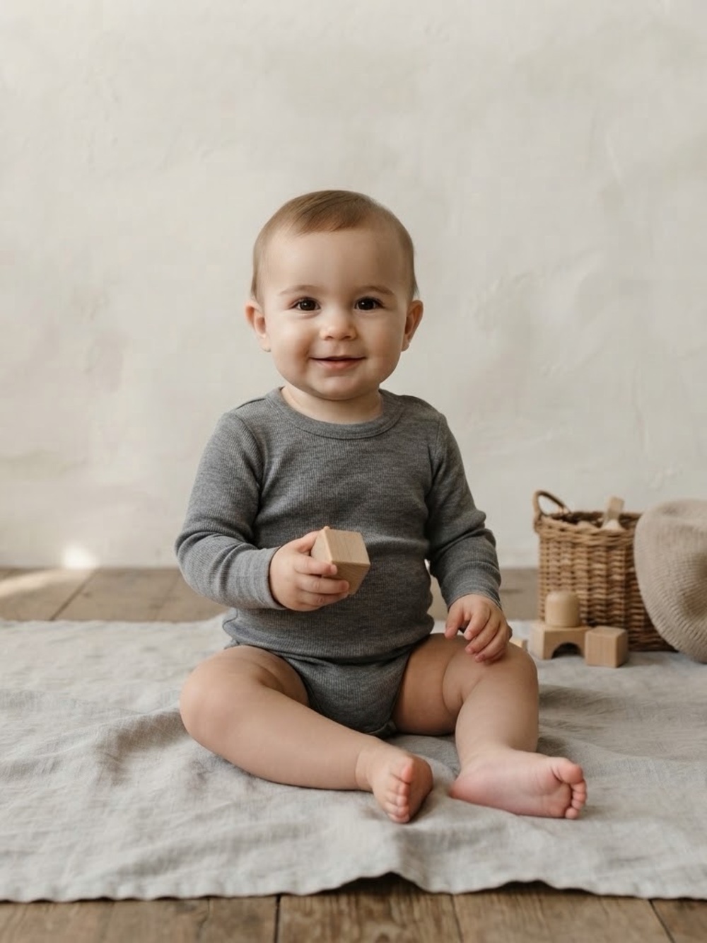H&M 100% Washable Wool Charcoal Long Sleeve Bodysuit